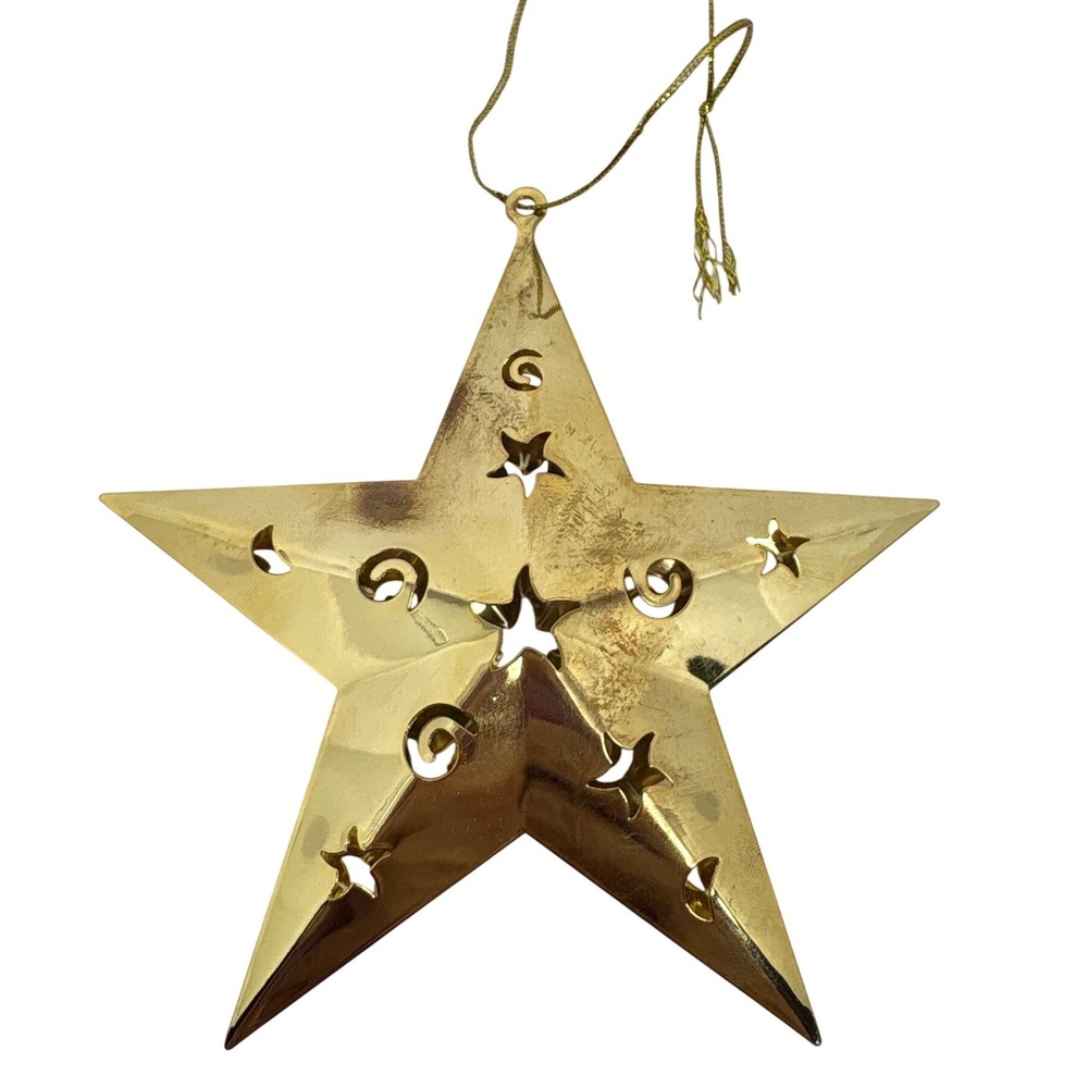 Gold Star Christmas Ornament Hanging Decoration Cutout Ornate Design 3"‎ Metal